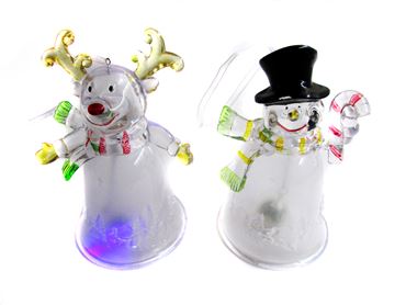 Снеговик светящийся (прозрачный пластик, колокольчик 2 вида) А113 (240 шт в кор)