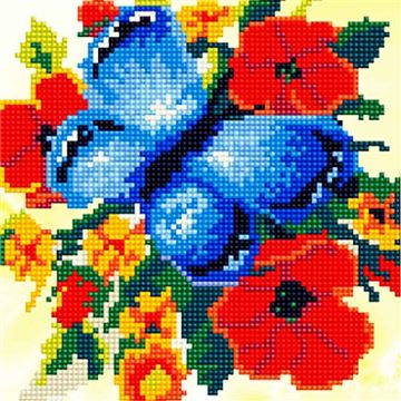Алмазная мозаика Яркая бабочка на цветах 20*20см.без подр.,с част. заполнением ASN003