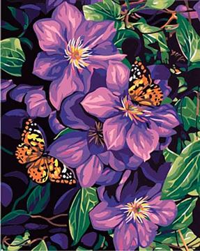 Алмазная мозаика Бабочки на красивых цветах 40*50см.с подр.,с полным заполнением AC4040