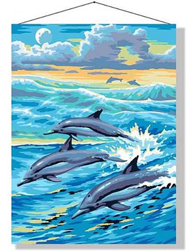 Картина по номерам на холсте 30х40 Дельфины КН3040037