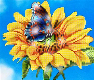 Алмазная мозаика 21*25см. Бабочка на подсолнухе на картоне с част.заполн. НД-1461