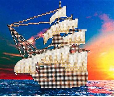 Алмазная мозаика 21*25см. Корабль в океане на картоне с част.заполн. НД-1456