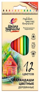 Карандаши цветные 12цв. Школа творчества трехгранные деревянные 1806-08