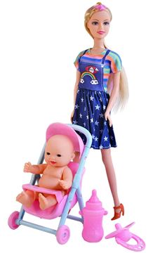 Кукла 1033-11 ББ с малышом в коляске и аксесс (144)