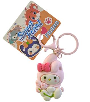 Брелок 25-1-488-10 пласт односторонний с ручкой Зайка с букетом (199)