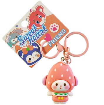 Брелок 25-1-488-5 пласт односторонний с ручкой Куколка клубничка (201)